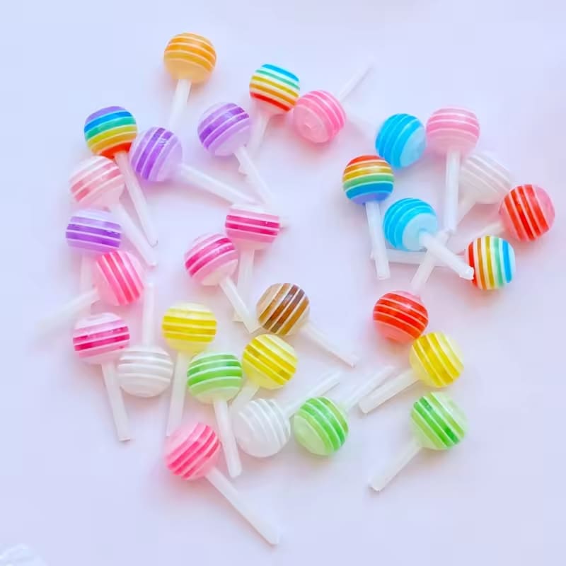 40Pcs New Cute Mixed Little Lollipop Resin Figurine Crafts Flatback Cabochon Ornament Jewelry Making Hairwear Accessories